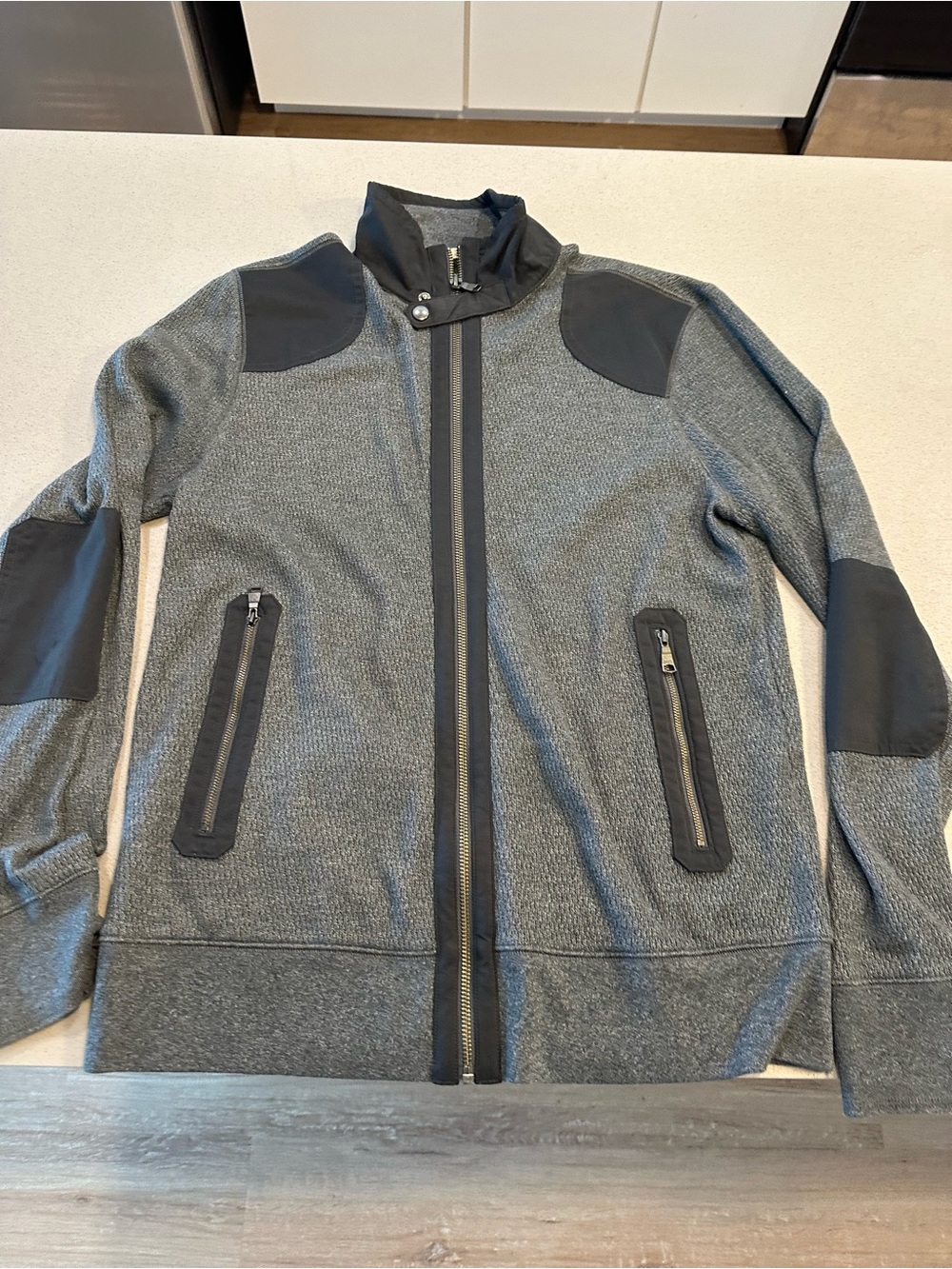 Banana Republic Gray Men’s Zip-Up Sweater with Black Trim